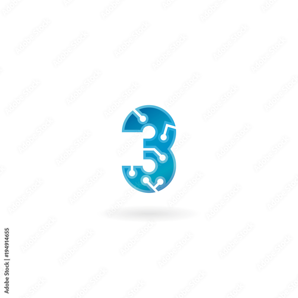Number 3 icon. Technology smart three logo, computer and data related business, hi-tech and innovative, electronic. Number 3 icon. Technology smart three logo, computer and data related business, hi-tech and innovative, electronic.