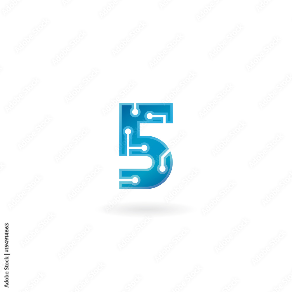 Number 5 icon. Technology smart five logo, computer and data related business, hi-tech and innovative, electronic. Number 5 icon. Technology smart five logo, computer and data related business, hi-tech and innovative, electronic.