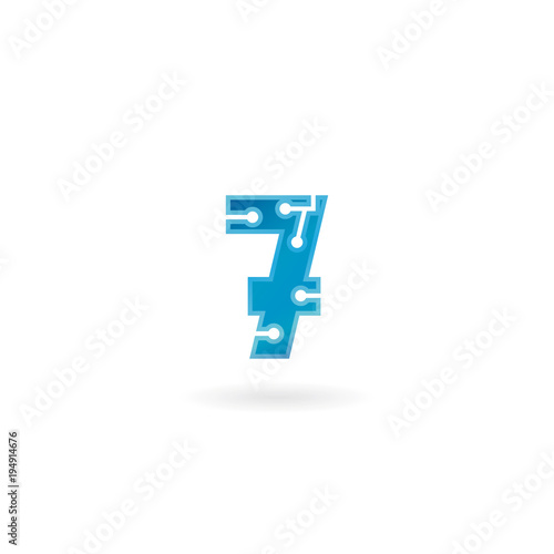 Number 7 icon. Technology smart seven logo, computer and data related business, hi-tech and innovative, electronic.