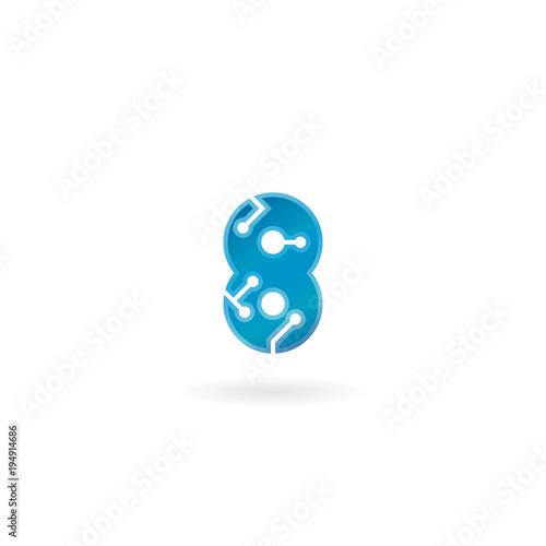 Number 8 icon. Technology smart eight logo, computer and data related business, hi-tech and innovative, electronic.