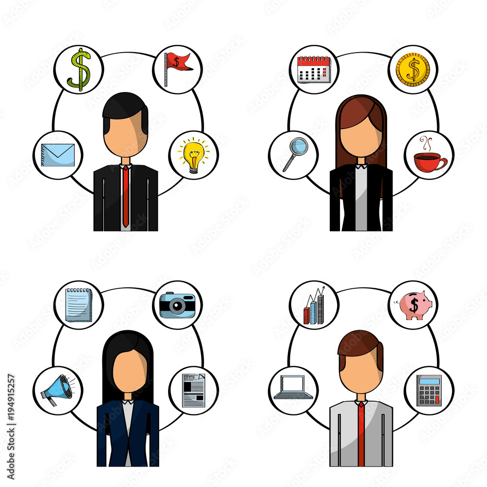 set of people busines office items vector illustration set of people busines office items vector illustration