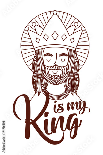 jesus is my king engraving character with crown vector illustration