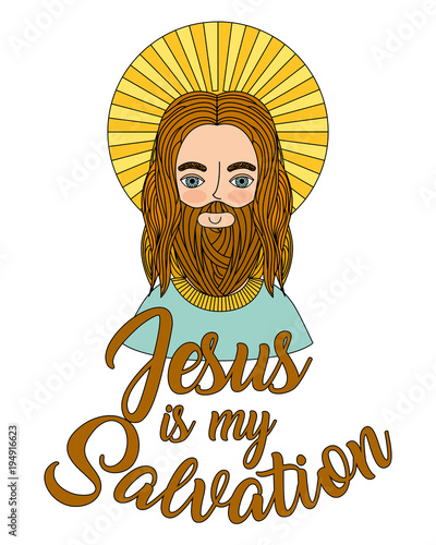 cartoon jesus is my salvation vector illustration