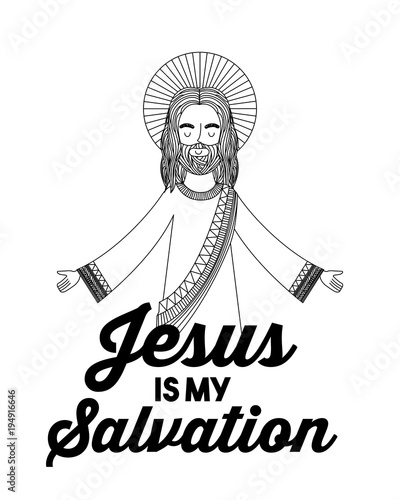 jesus is my salvation praying engraving vector illustration