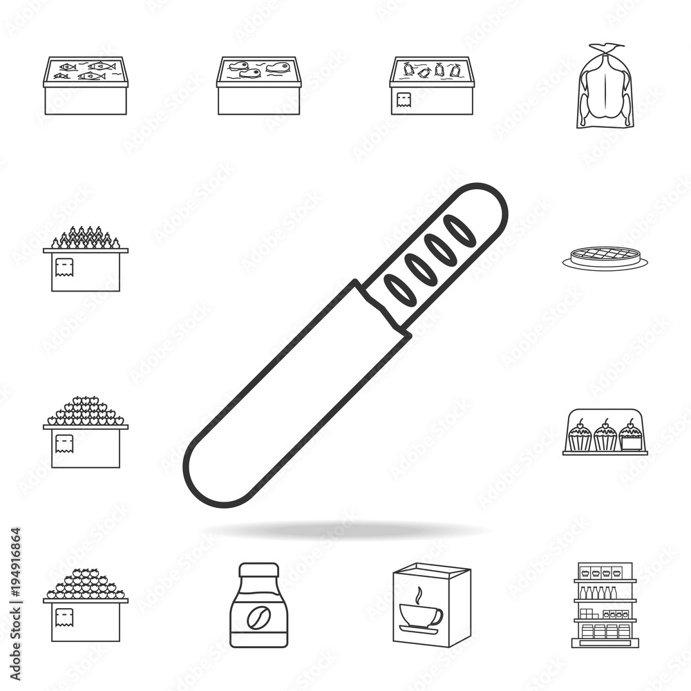 French bread in a package icon. Detailed set of shops and hypermarket icons. Premium quality graphic design. One of the collection icons for websites, web design, mobile app French bread in a package icon. Detailed set of shops and hypermarket icons. Premium quality graphic design. One of the collection icons for websites, web design, mobile app
