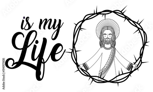 jesus is my life praying crown thorns vector illustration