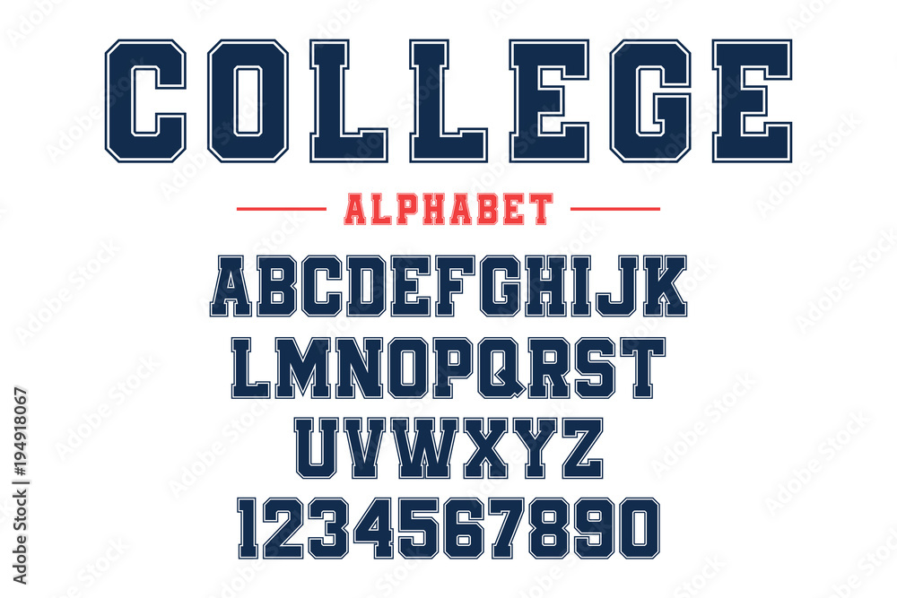 Classic college font. Vintage sport font in american style for football,  baseball or basketball logos and t-shirt. Athletic department typeface,  varsity style font Stock Vector | Adobe Stock