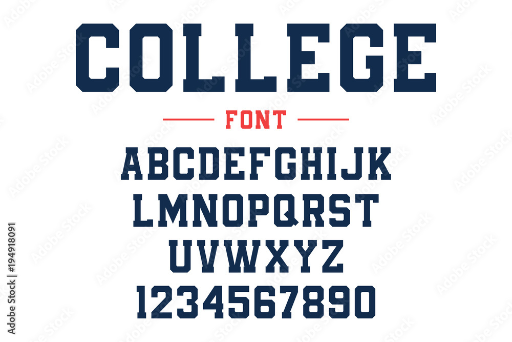 Classic college font. Vintage sport font in american style for football,  baseball or basketball logos and t-shirt. Athletic department typeface,  varsity style font Stock-Vektorgrafik | Adobe Stock