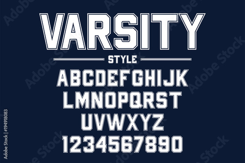 Classic college font. Vintage sport font in american style for football, baseball or basketball logos and t-shirt. Athletic department typeface, varsity style font