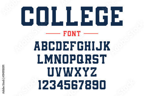 Classic college font. Vintage sport font in american style for football, baseball or basketball logos and t-shirt. Athletic department typeface, varsity style font