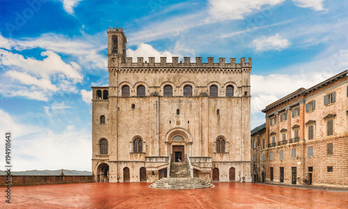 View of Palazzo dei Consoli, medieval building in Gubbio, Italy