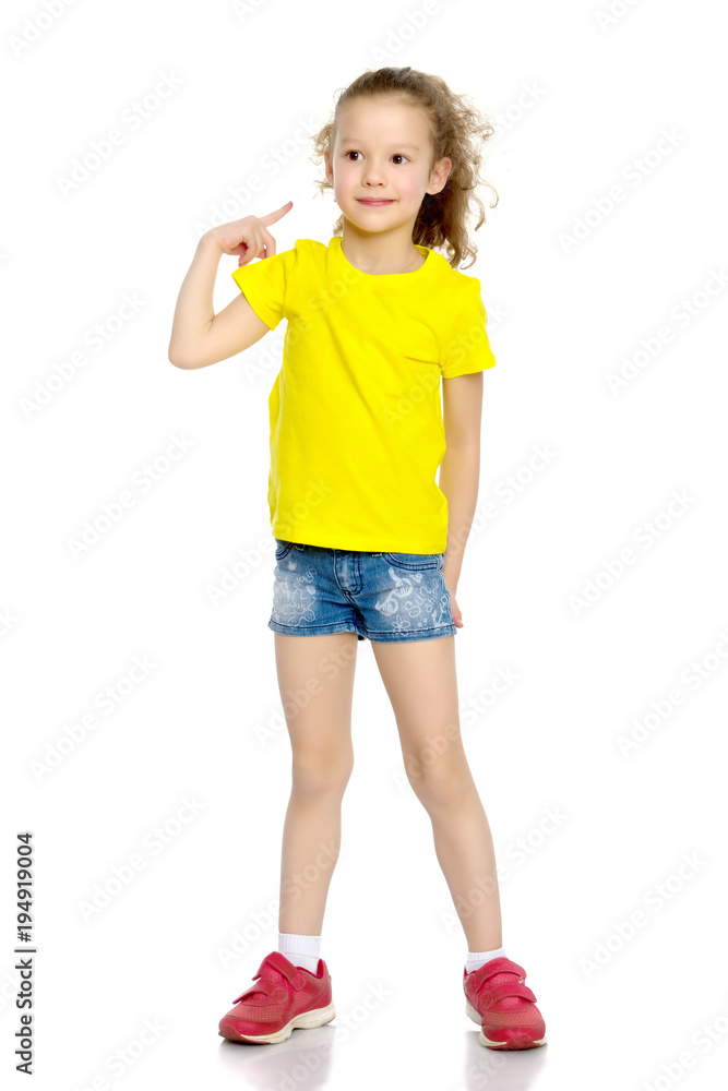 Little girl points with a finger Little girl points with a finger