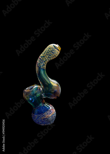 Wallpaper Mural Pearlized Glass bong in greens, blues, yellows, gold, cobalt, orange and aqua isolated on black Torontodigital.ca