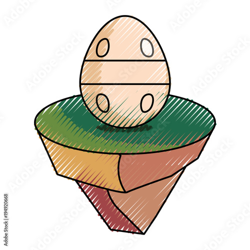 colored   easter egg with dots and lines   on piece land  doodle over white background vector illustration