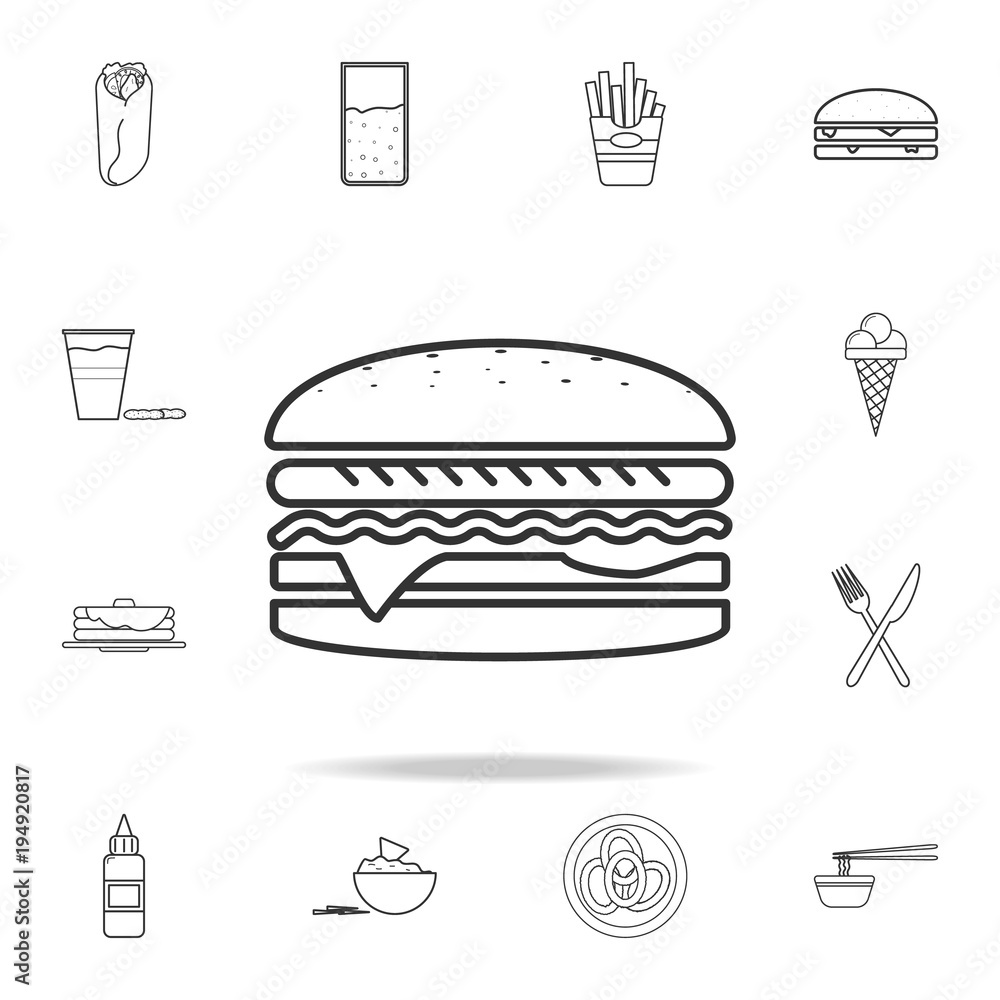 Big Burger in classic style icon. Detailed set of fast food icons. Premium quality graphic design. One of the collection icons for websites, web design, mobile app Big Burger in classic style icon. Detailed set of fast food icons. Premium quality graphic design. One of the collection icons for websites, web design, mobile app