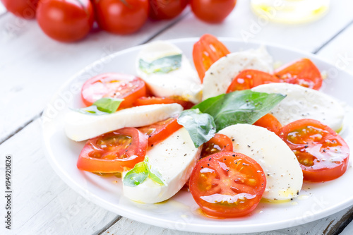 Light Italian Lunch tomato mozzarella cheese salad caprese basil olive oil  