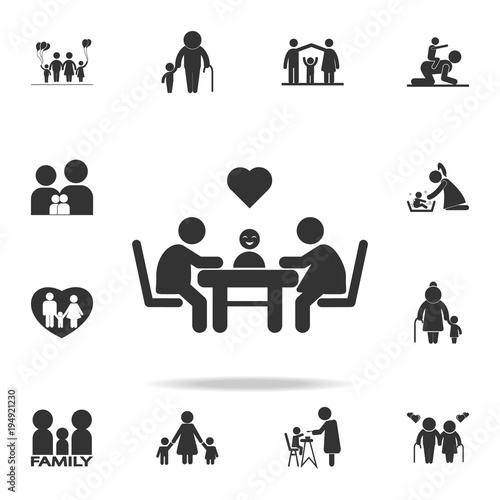 family sitting at a table with love and hearts icon. Detailed set of family icons. Premium quality graphic design. One of the collection icons for websites, web designfamily