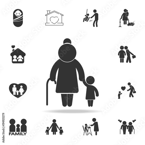 Grandmother with child familiar silhouettes icon. Detailed set of family icons. Premium quality graphic design. One of the collection icons for websites, web designfamily