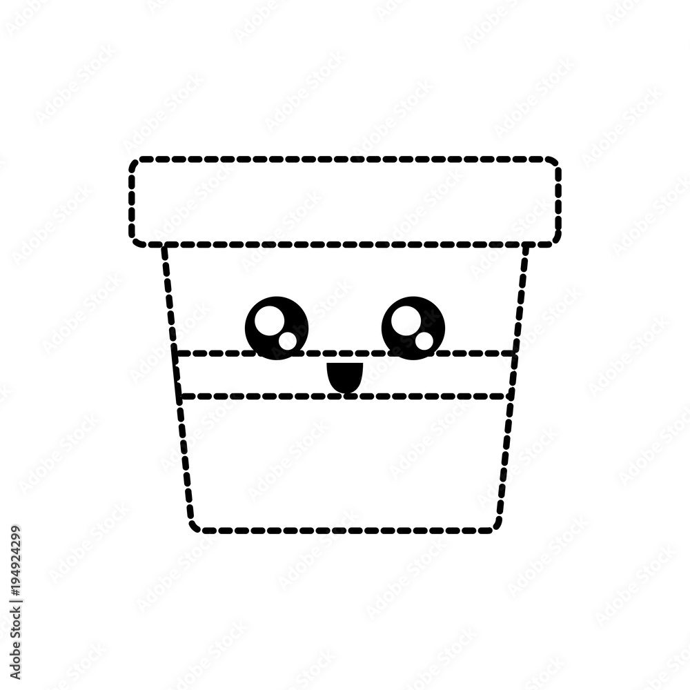 Fototapeta premium flat line uncolored kawaii flowerpot sticker over white background vector illustration