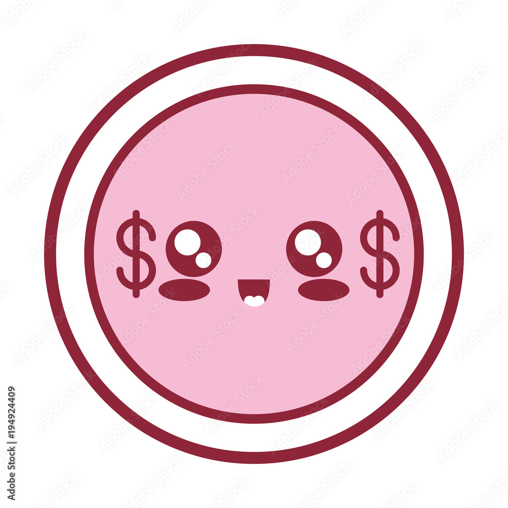 Obraz premium flat line colored kawaii coin vector illustration