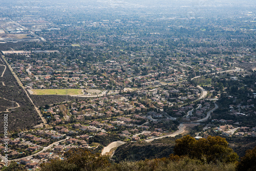 Aerial View of the City of Claremont, Ontario, Upland, Rancho Cucamonga, Montclair, and Pomona from Potato Mountain, Mount Baldy, California
