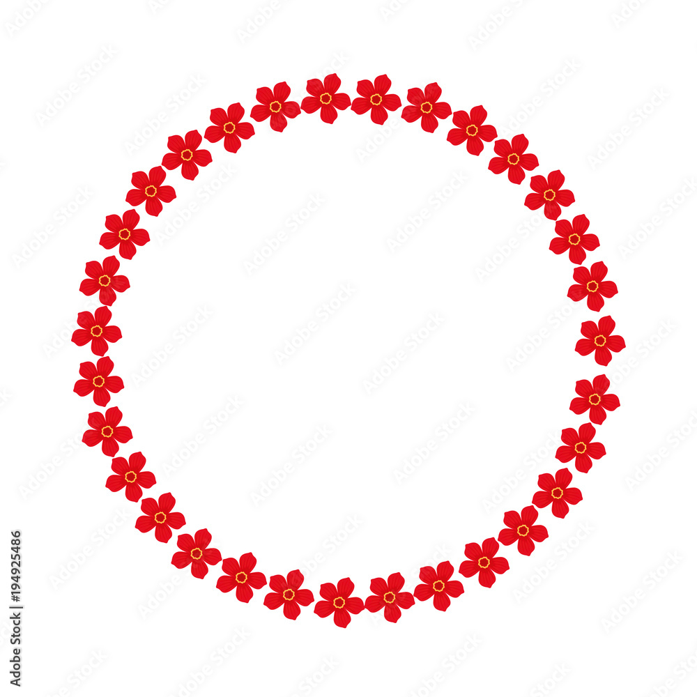  colored round frame with flowers   red  over white background  vector illustration