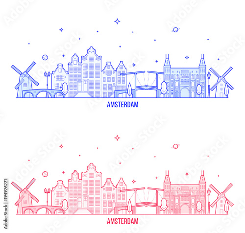 Amsterdam skyline Netherlands vector city building
