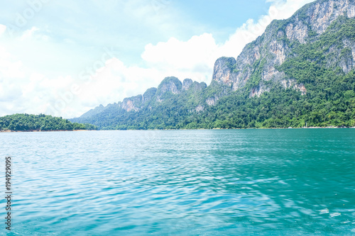 Spectacular Panoramic view of emerald green water and limestone, southern Thailand.