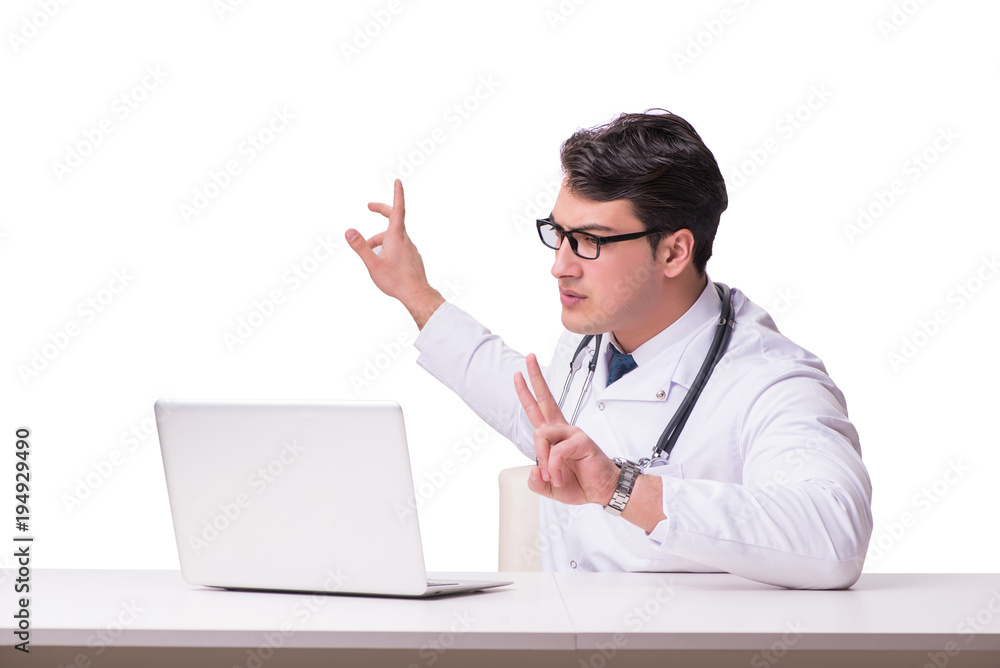 Doctor in telemediine mhealth concept on white Doctor in telemediine mhealth concept on white