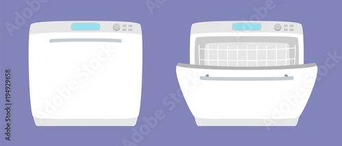 Dishwashing machine simple icon isolated. Household appliance. Kitchen dishwasher for dishes. Flat style. Vector illustration