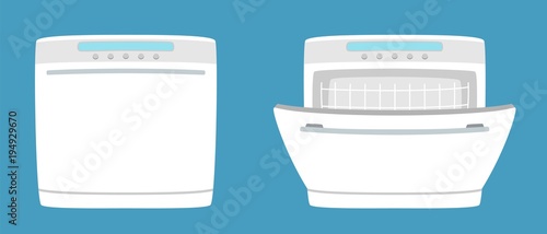 Dishwashing machine simple icon isolated. Household appliance. Kitchen dishwasher for dishes. Flat style. Vector illustration