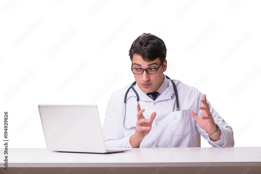 Doctor in telemediine mhealth concept on white Doctor in telemediine mhealth concept on white