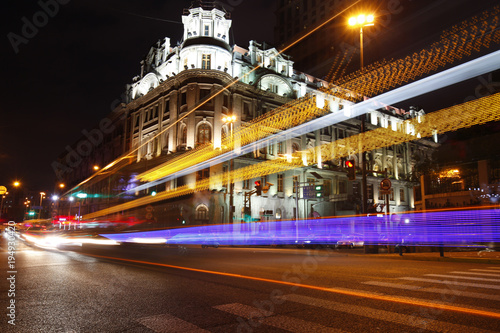 Photography the light trails on the modern building background in shanghai china