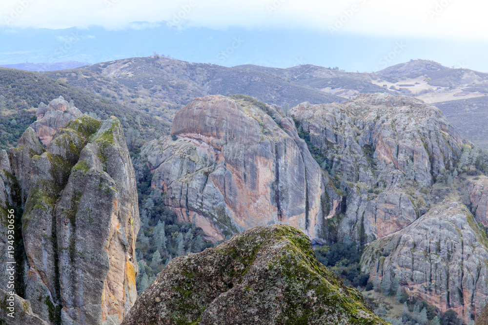 Volcanic Rocks at High Peaks on a winter day. Pinnacles National Park, San Benito County, California, USA.