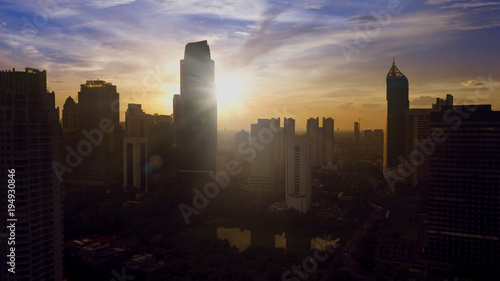 Silhouettes of Jakarta high office buildings in the morning