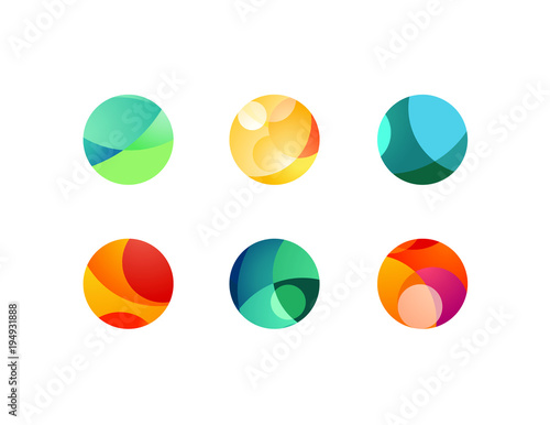 Abstract circular sphere icons with overlapping circles and round shapes. Highlights and shadows of cropped orbs.