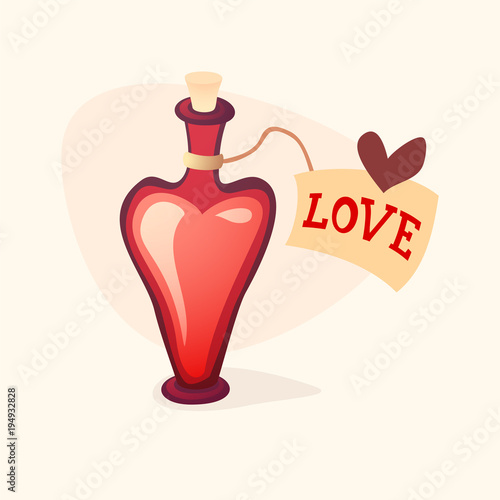 Cartoon love potion icon heart shaped with letter label