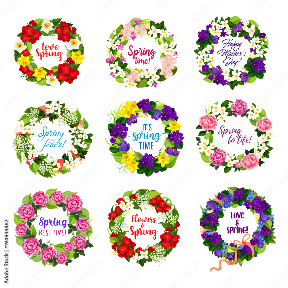 Flower wreath for Mother Day holiday greeting card