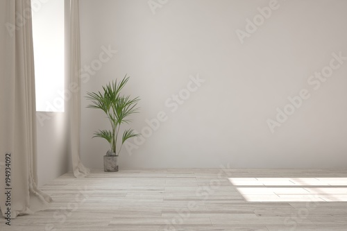 White empty room. Scandinavian interior design. 3D illustration