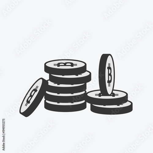 Golden Bitcoins and New Virtual money concept, 3d rendering isolated on white background. Stacks of many gold coins with icon