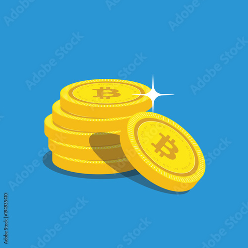 Golden Bitcoins and New Virtual money concept, 3d rendering isolated on white background. Stacks of many gold coins with icon