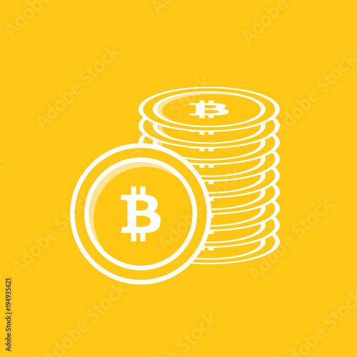 Golden Bitcoins and New Virtual money concept, 3d rendering isolated on white background. Stacks of many gold coins with icon