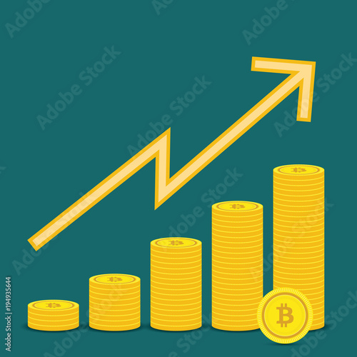 Golden Bitcoins and New Virtual money concept, 3d rendering isolated on white background. Stacks of many gold coins with icon