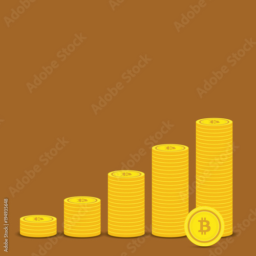 Golden Bitcoins and New Virtual money concept, 3d rendering isolated on white background. Stacks of many gold coins with icon