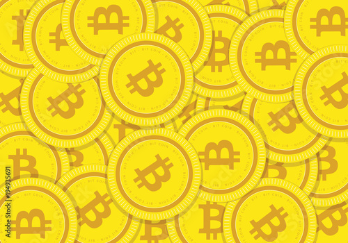 Golden Bitcoins and New Virtual money concept, 3d rendering isolated on white background. Stacks of many gold coins with icon