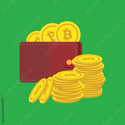 Golden Bitcoins and New Virtual money concept, 3d rendering isolated on white background. Stacks of many gold coins with icon