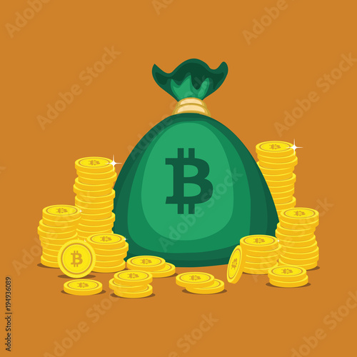 Golden Bitcoins and New Virtual money concept, 3d rendering isolated on white background. Stacks of many gold coins with icon