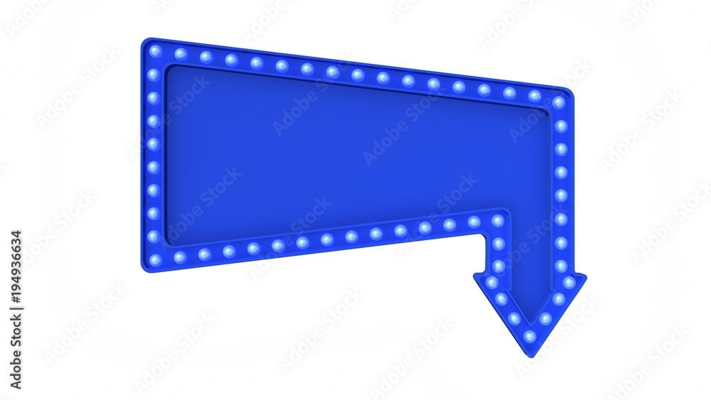 Blue Marquee light board sign retro on white background. 3d rendering