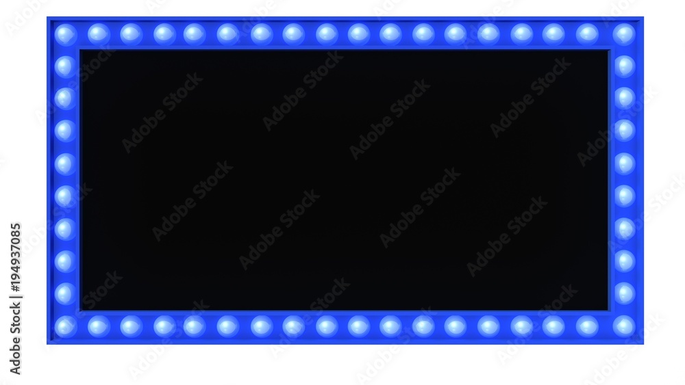 Blue Marquee light board sign retro on white background. 3d rendering