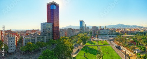 Panorama on the urban center of Barcelona, the capital of the Au